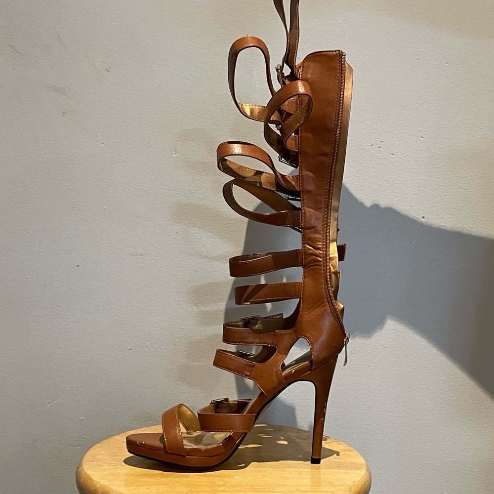 Brown strapped heels